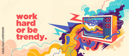Abstract lifestyle graffiti design with retro TV and slogan. Vector illustration.