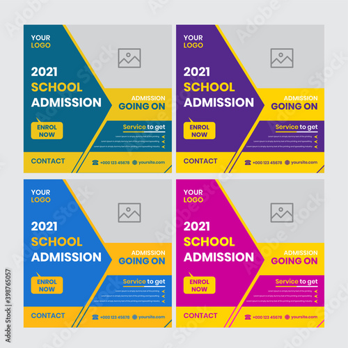 School admission social media post vector design template. Admission Open Flyer Design, abstract education Center brochure, Tuition vector landing page template, e-learning website homepage