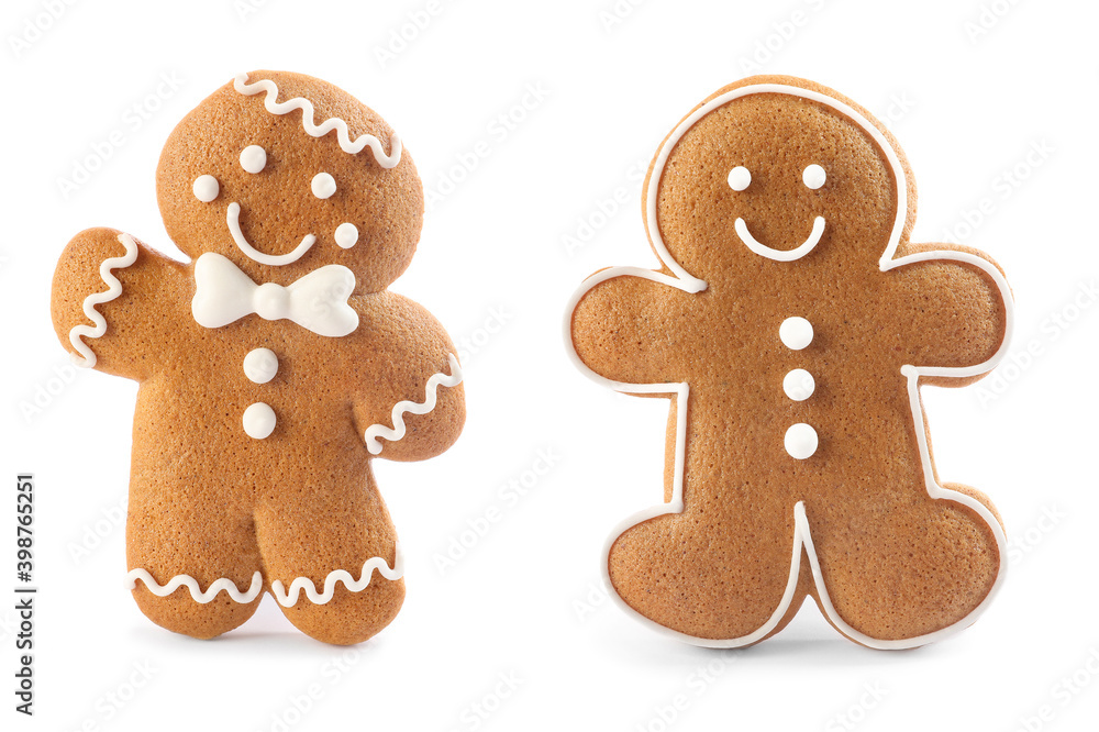 Set of gingerbread men isolated on white Set of gingerbread men isolated on white