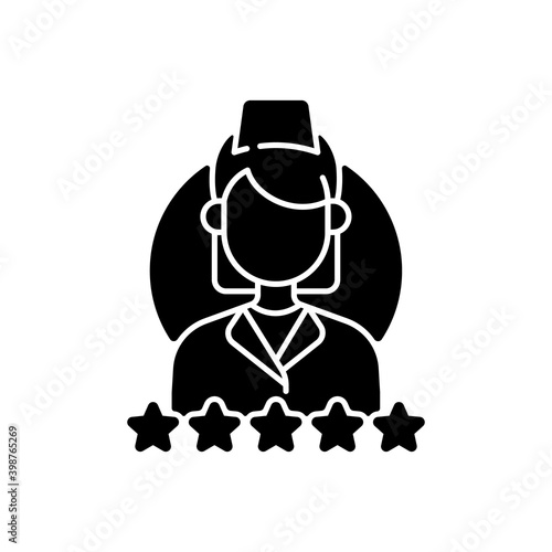 Review doctor black glyph icon. Improving patient experience. Useful, constructive feedback. Customer service. Online reputation. Silhouette symbol on white space. Vector isolated illustration