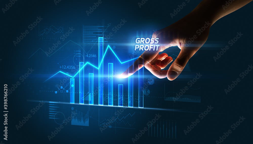 Hand touching GROSS PROFIT button, business concept