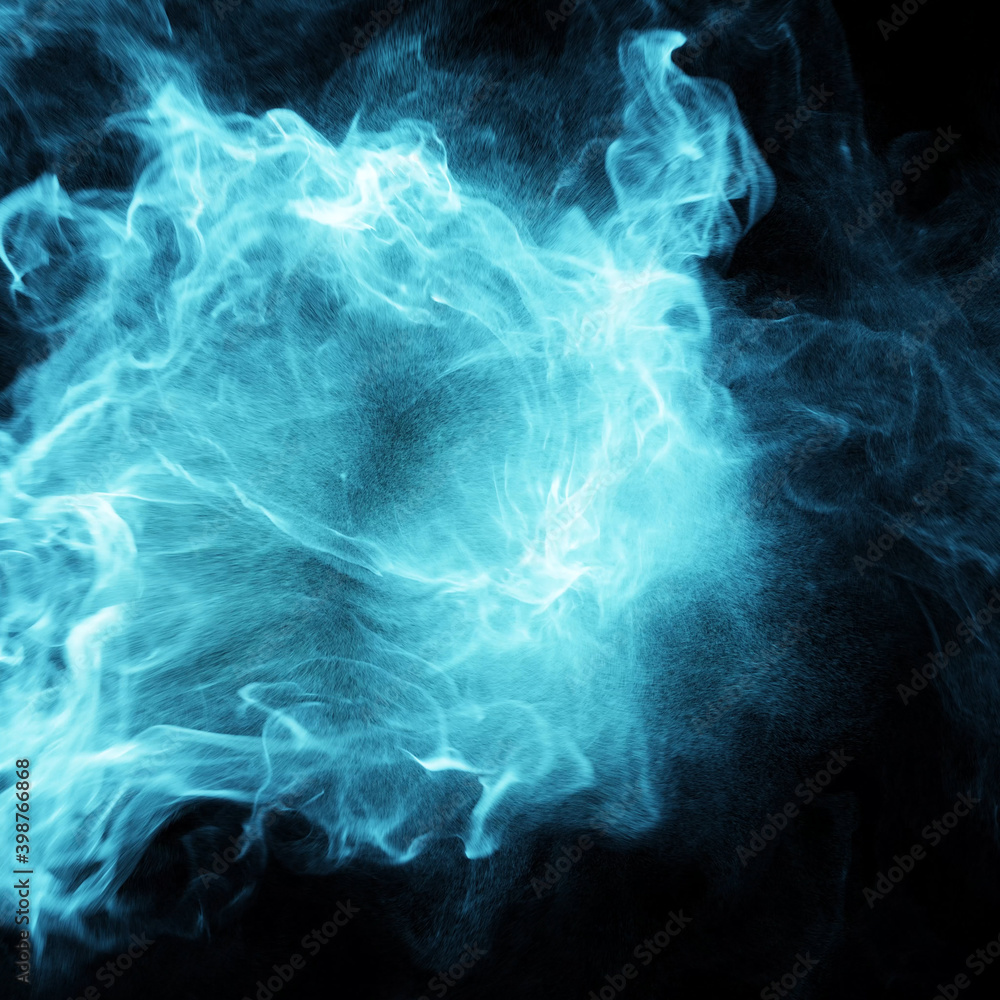 Abstract background with blue smoke, fire and plasma effect on black. magic energy swirling around with attracting forces. Psychedelic glowing bright fire light. Abstract background with blue smoke, fire and plasma effect on black. magic energy swirling around with attracting forces. Psychedelic glowing bright fire light.