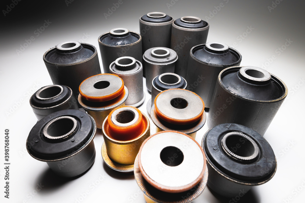 A complete set of suspension bushings for an SUV car. Car chassis spare parts. A complete set of suspension bushings for an SUV car. Car chassis spare parts.
