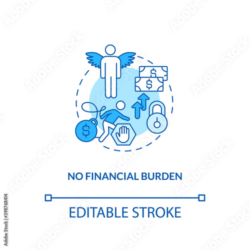 No financial burden blue concept icon. Debt free. No mortgage, credit. Avoid difficulty with economy. Bankruptcy idea thin line illustration. Vector isolated outline RGB color drawing. Editable stroke