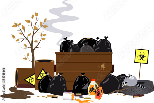 Dumpster filled with toxic and dangerous waste, EPS 8 vector illustration