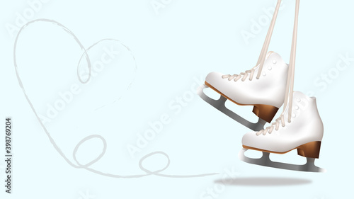 figure skating winter active sports background with skates heart on ice