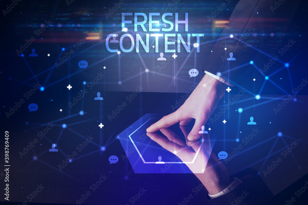 Navigating social networking with FRESH CONTENT inscription, new media concept Navigating social networking with FRESH CONTENT inscription, new media concept