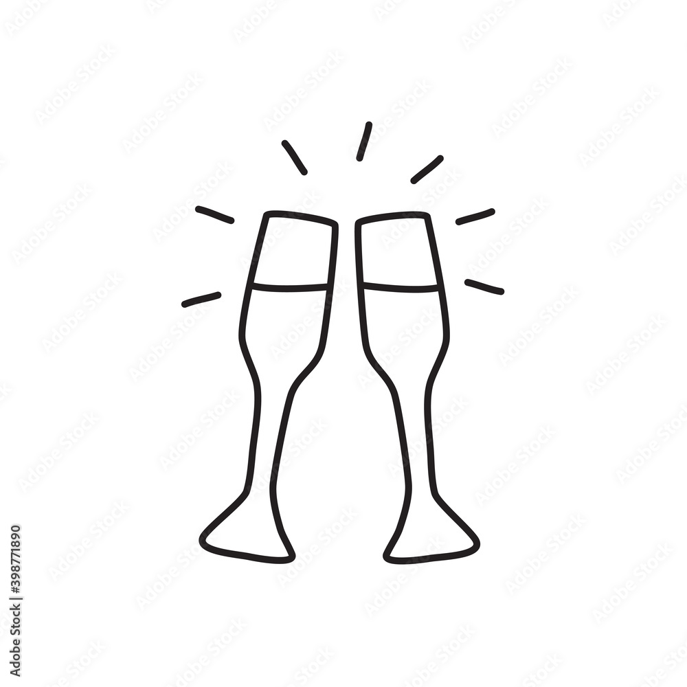 Two glasses of wine. Linear vector icon in cartoon style isolated on white background. Two glasses of wine. Linear vector icon in cartoon style isolated on white background.