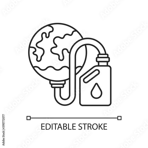 Biological resources depletion linear icon. Consumption of resources faster than can replenished. Thin line customizable illustration. Contour symbol. Vector isolated outline drawing. Editable stroke