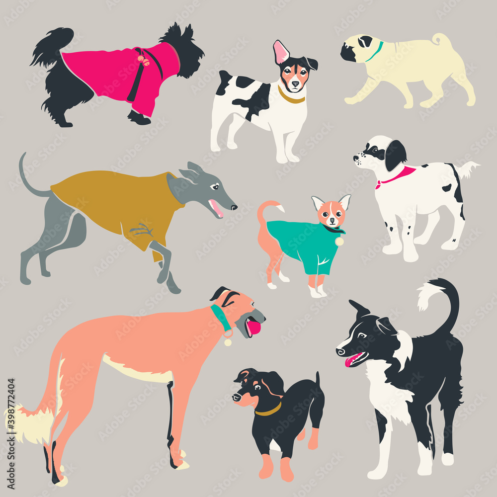 Seamless pattern. Dogs of different breeds stock illustration. Loopable Elements, Puppy, Seamless Pattern, Abstract, Animal