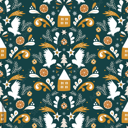 Christmas home illustration with owls stock illustration. Animal Body Part, Animal Wing, Art, Berry Fruit, Bird