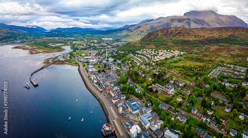 Aerial view of Fort William, a town in the western Scottish Highlands, on the shores of Loch Linnhe, known as a gateway to Ben Nevis photo