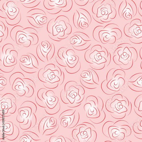 Pink floral background with roses. Flowers seamless pattern.  © AllNikArt