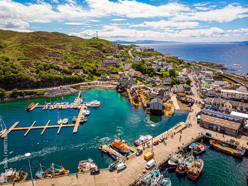 Aerial view of Mallaig, a port in Lochaber, on the west coast of the Highlands of Scotland photo