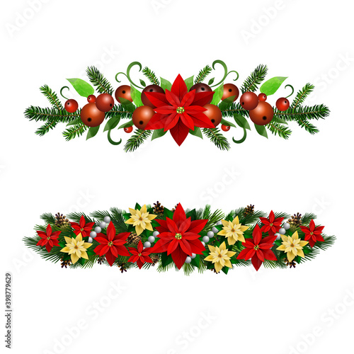 Fototapeta Naklejka Na Ścianę i Meble -  Christmas Holly brunches decoration vector