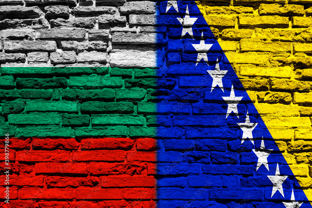 Flag of Bulgaria and Bosnia on brick wall Flag of Bulgaria and Bosnia on brick wall