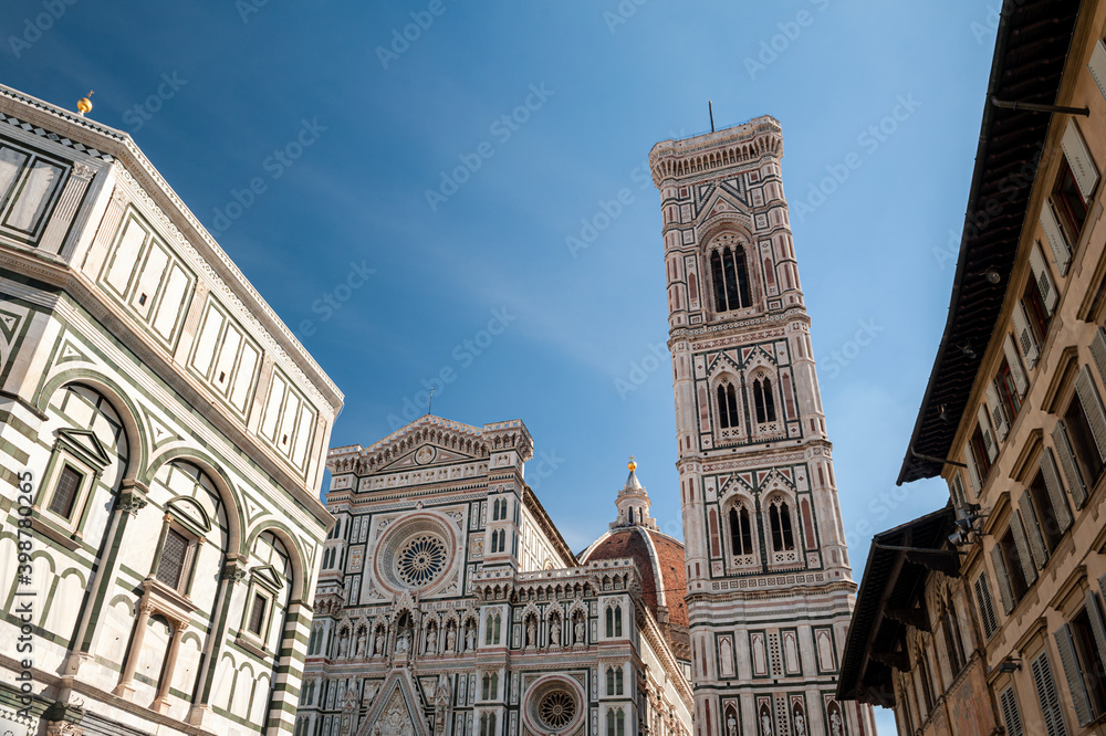 Italy. Florence. Basilica of Santa Croce. Details and exquisite forms of exterior.