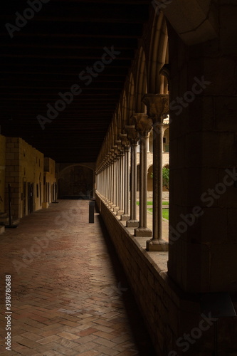 Gallery of arches in the monastery of Pedralbes in Barcelona, ​​public places. photo