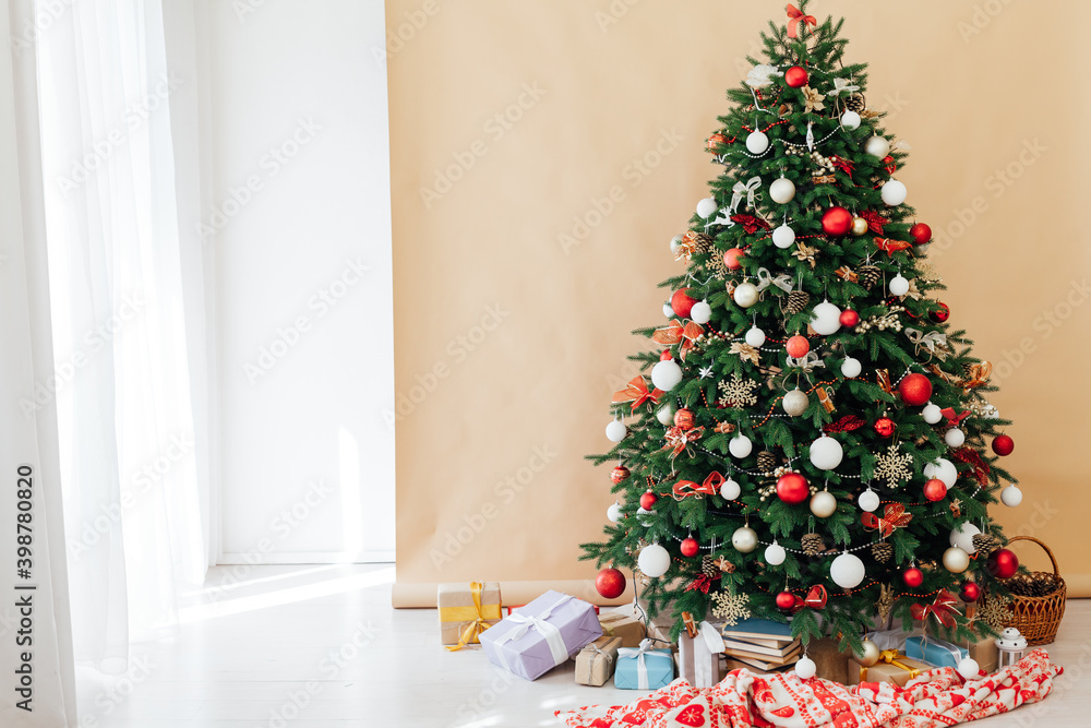 Christmas tree decor presents new year's background