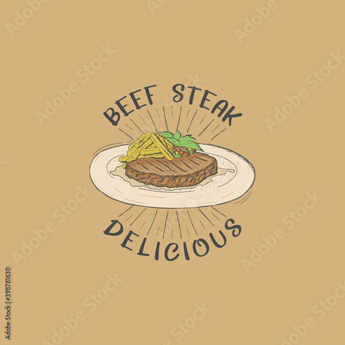 hand drawn beef steak delicious