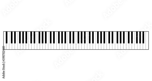 The piano keyboard. Classical musical instrument. View from above. Vector isolated illustration.