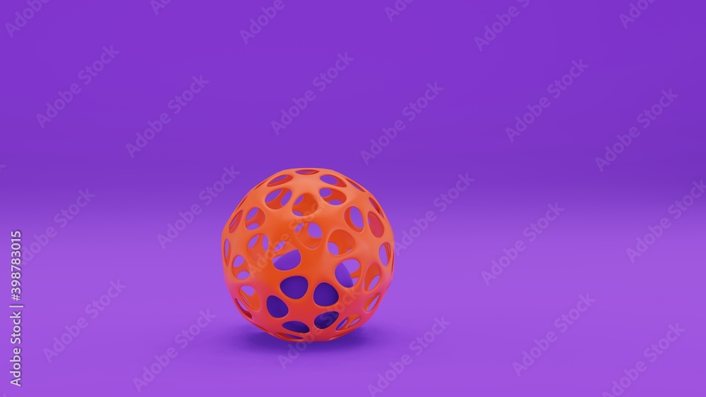 Wireframe Ball Abstract Illustration at Purple Background. 3D Rendering Close up Object