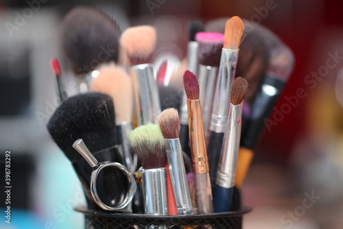 multi-colored makeup brushes in all sizes