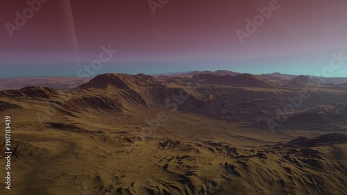 Fototapeta Naklejka Na Ścianę i Meble -  alien planet landscape, science fiction illustration, view from a beautiful planet, beautiful space background 3d render
