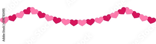 pink hearts cutout chain, modern garland for Valentine's Day, vector isolated on white background