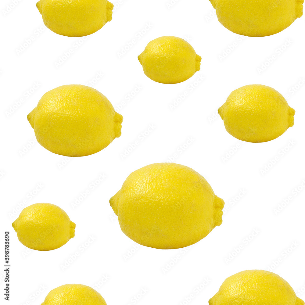 whole yellow lemons on white background, 
seamless pattern