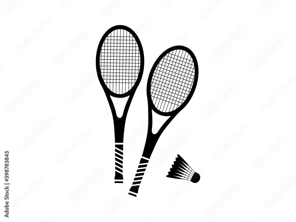 Rackets and shuttlecock icon. Black badminton equipment outdoor activities and professional vector competition. Rackets and shuttlecock icon. Black badminton equipment outdoor activities and professional vector competition.