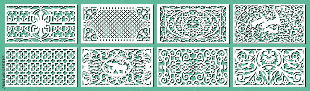 set of layouts for decorative panels made of plywood for laser cutting cnc