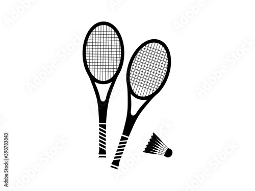 Rackets and shuttlecock icon. Black badminton equipment outdoor activities and professional vector competition.