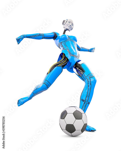 Fototapeta Naklejka Na Ścianę i Meble -  cyborg girl doing is playing football