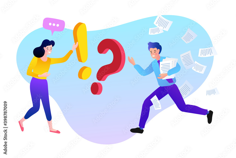 Confusion and problem solving. people communication in search of ideas. Vector illustration.