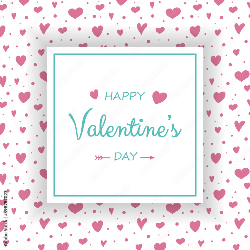 Design of Valentine's Day greeting card with cartoon hearts. Vector