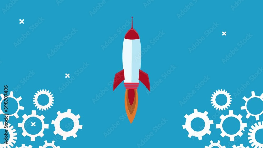 rocket startup and gears business successful animation rocket startup and gears business successful animation