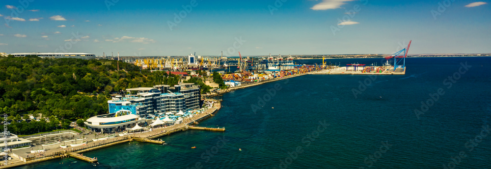 Odessa Ukrane. Air panorama the beach Langeron at summer.