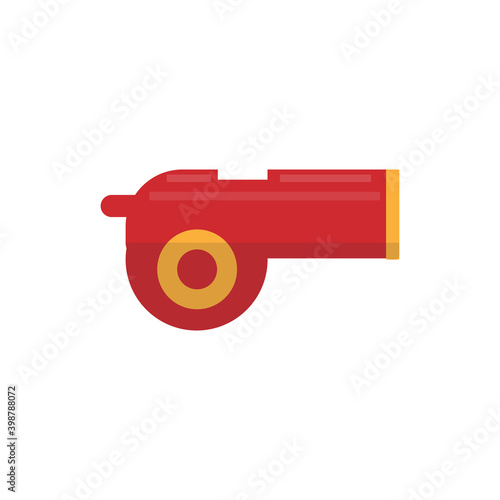 Red and yellow rugby, american football, soccer whistle. Super bowl, sports equipment concepts. Flat illustration. Loud speaker on bullhorn symbol.