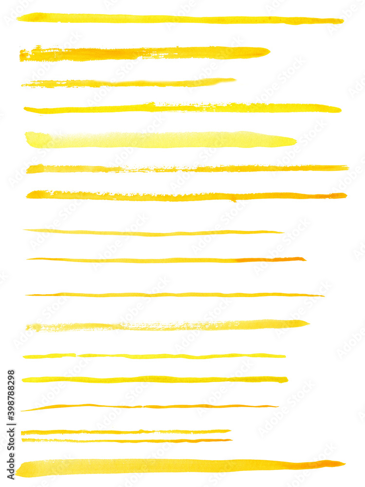 Set of yellow watercolor strokes isolated on a white background Set of yellow watercolor strokes isolated on a white background