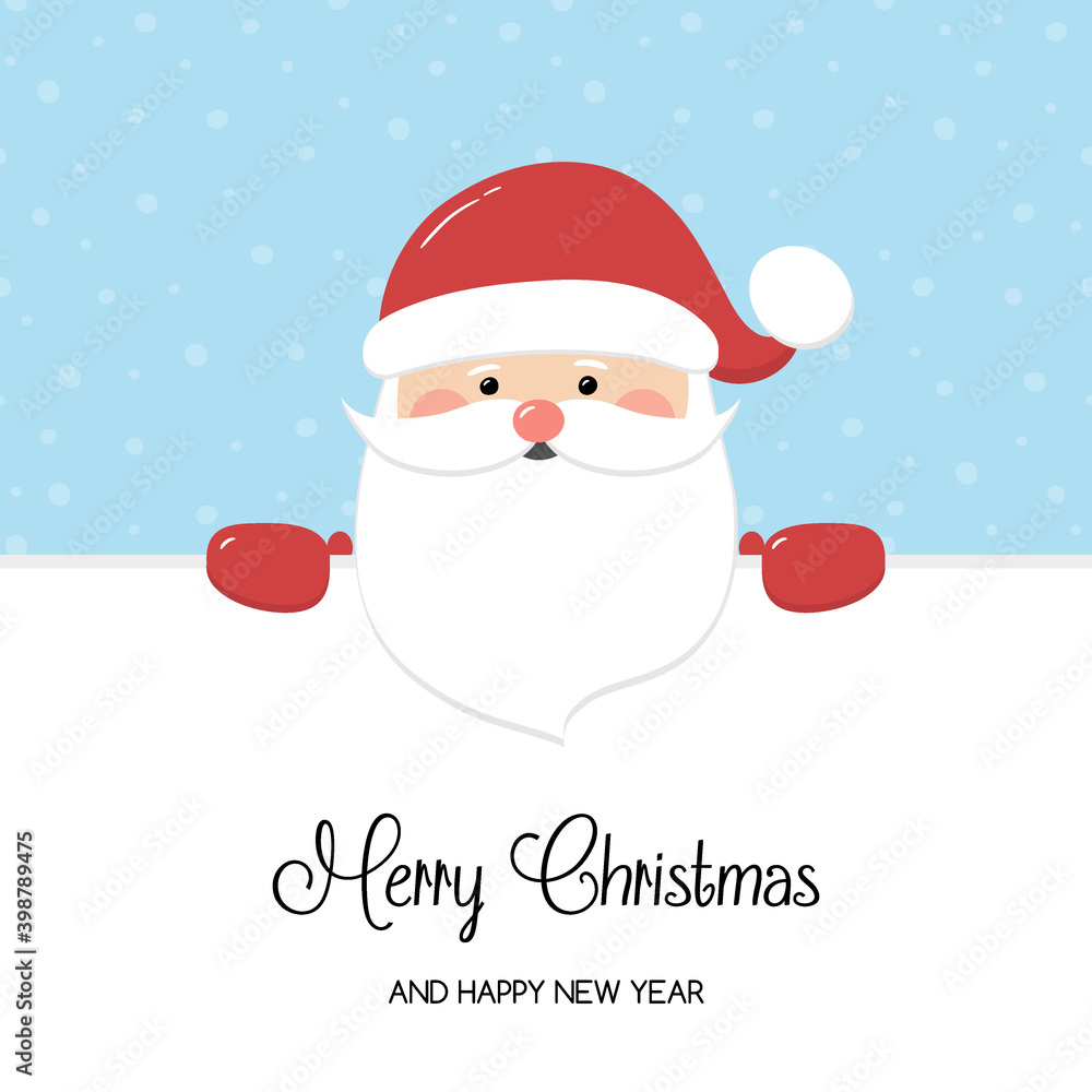 Concept of Christmas greeting card with happy Santa Claus. Vector