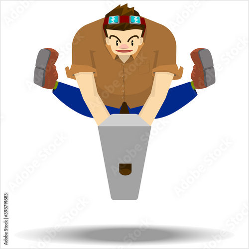 Entrepreneur with rolled up sleeves hammer on his hands hits floor
