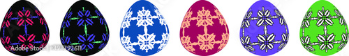 multicolored Easter eggs with openwork pattern, vector illustration isolated on a white background. 