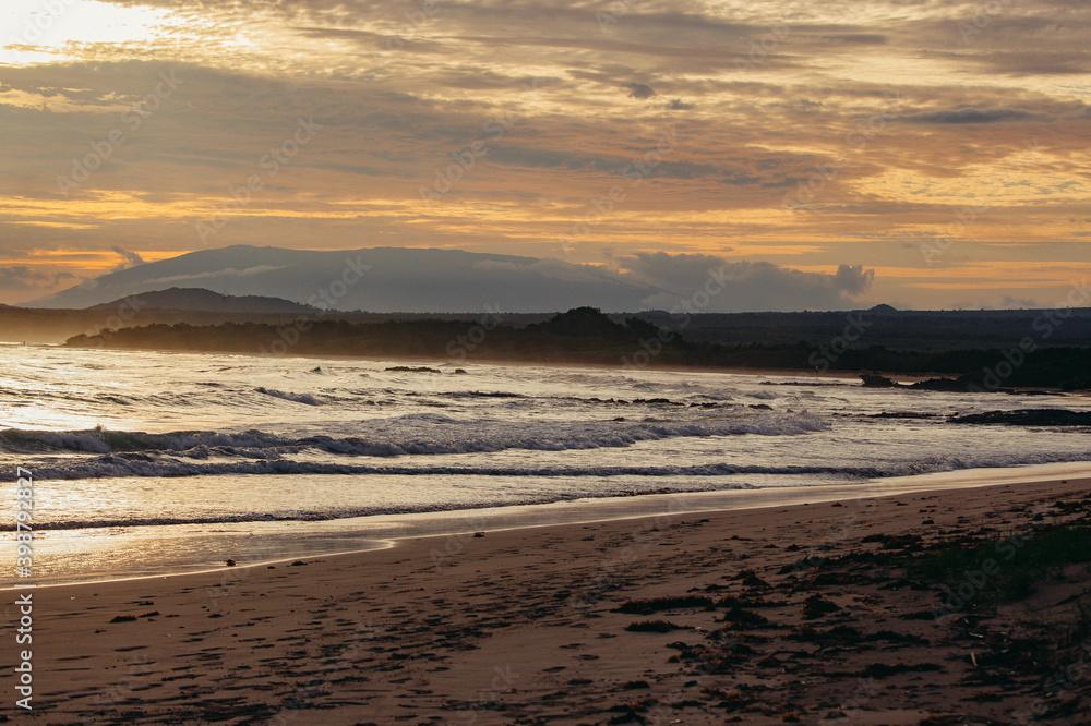 Obraz premium a beach with waves crashing on the shore