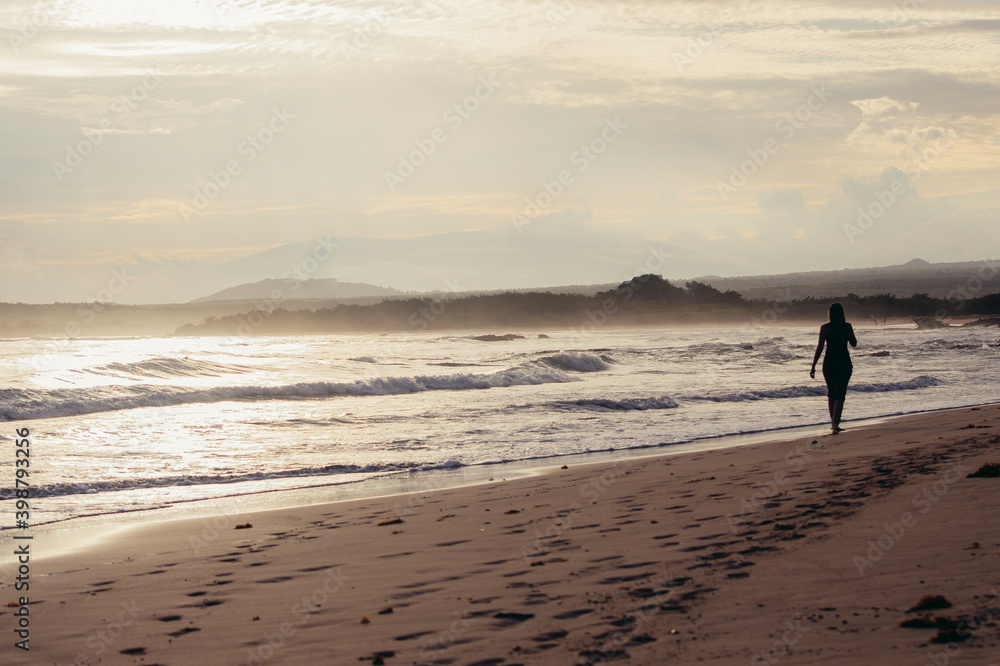 a person walking on a beach