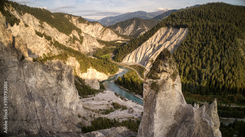 the rhine river seen from behind a pinnacle on an autumn day