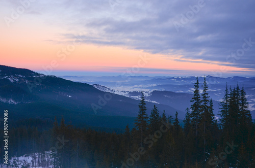 Amazing mountain landscape on a cloudy day, natural outdoor travel background. A picturesque scene in the Carpathians.