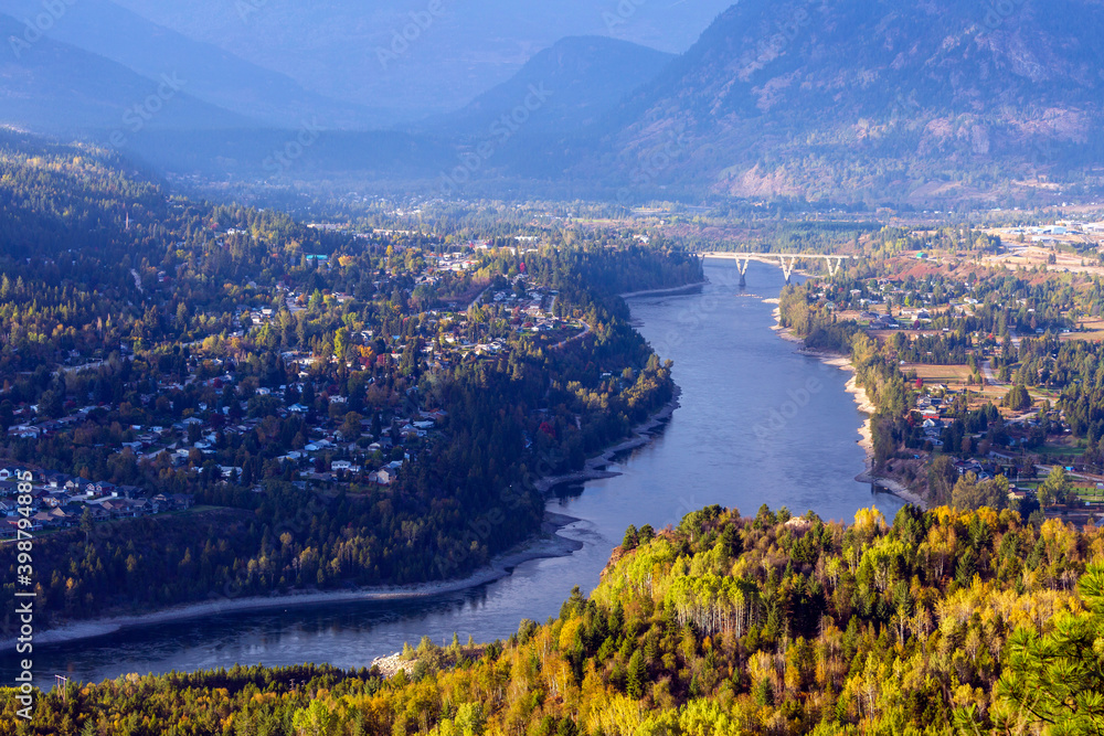View of Castlegar British Columbia and Columbia River