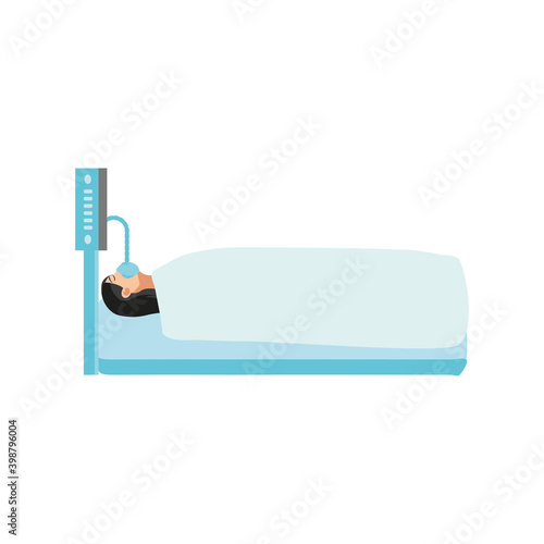 young woman connected artificial ventilation of the lungs machine, covid 19 disease