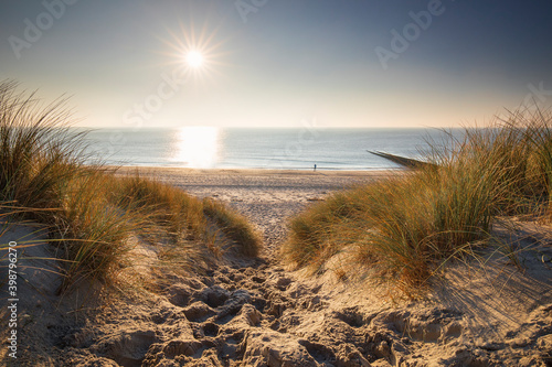 path on dunes to North sea beach photo